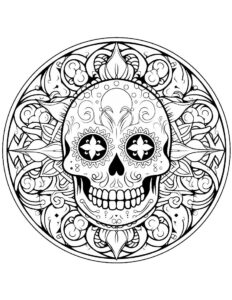 Dzień Zmarłych - kolorowanka mandala z czaszką w stylu sugar skull