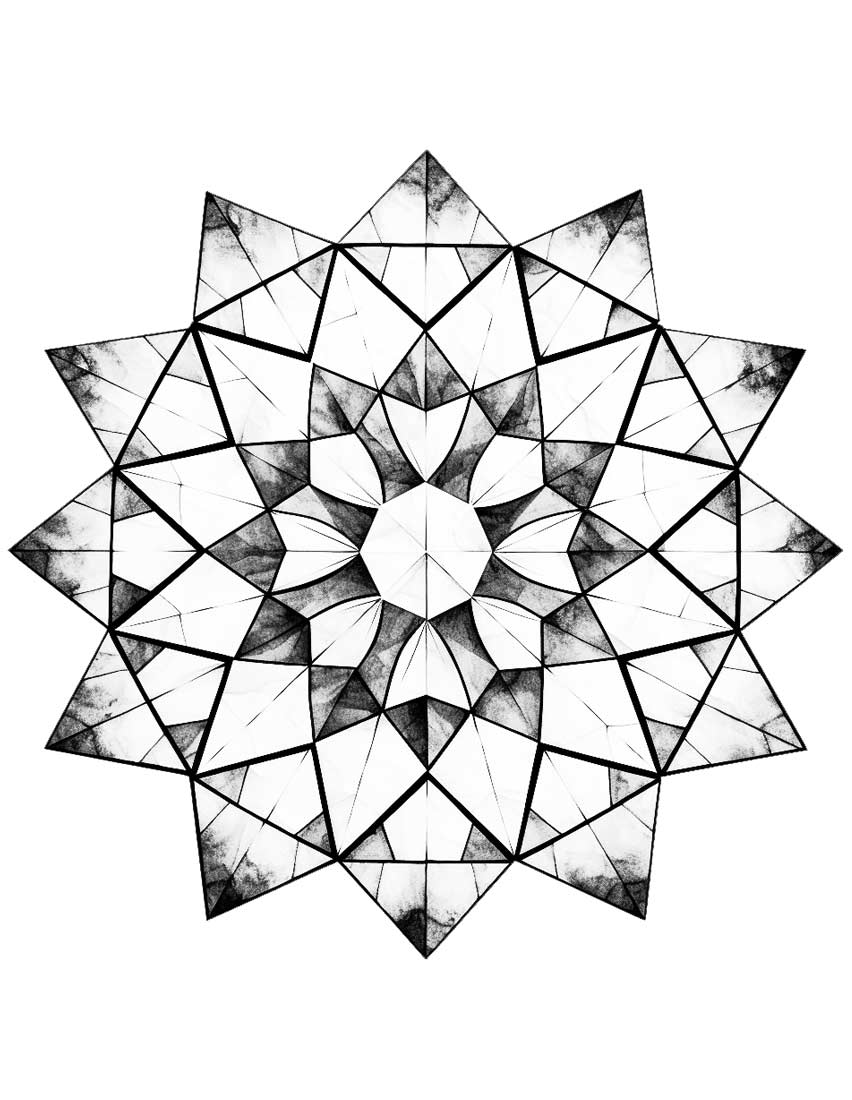 Mandala geometryczna z cieniami i wzorami trójkątów